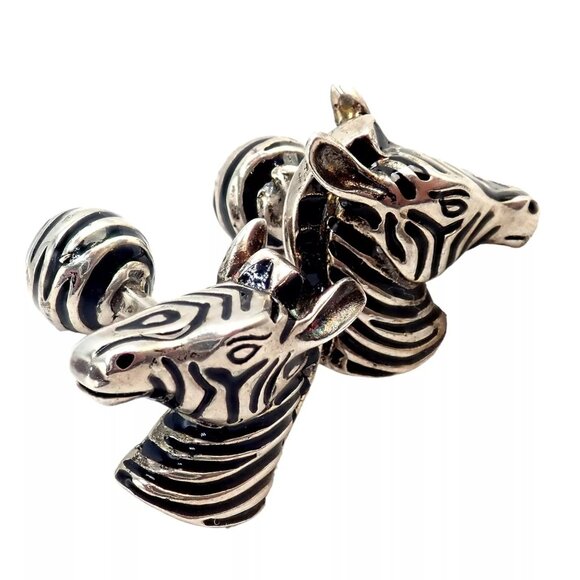 Vintage Tiffany & Co. Silver Black Enamel Zebra Cufflinks - Picture 1 of 9